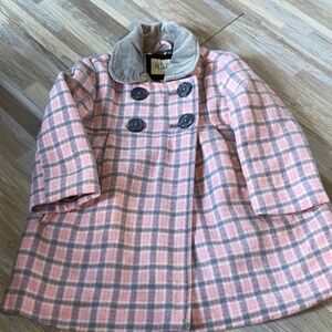 Vintage Pink and Gray Checkered Pea Coat
